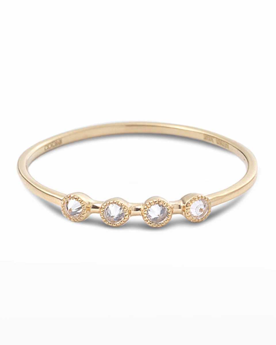 20k Bezel-Set 4-Diamond Stack Ring, Size